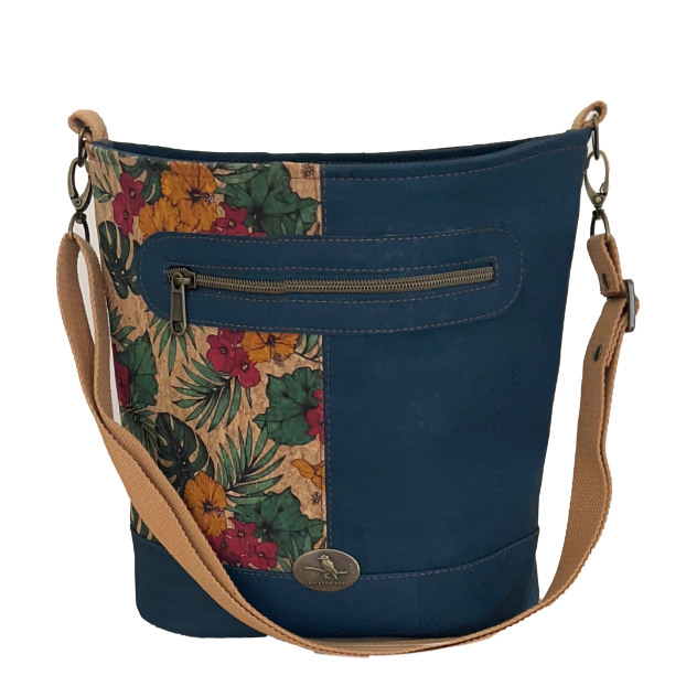Eureka Bucket Bag - Hibiscus & Teal Cork