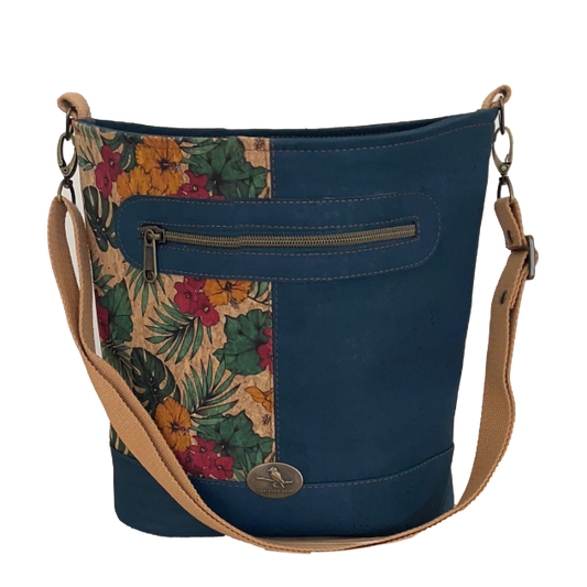 Eureka Bucket Bag - Hibiscus & Teal Cork