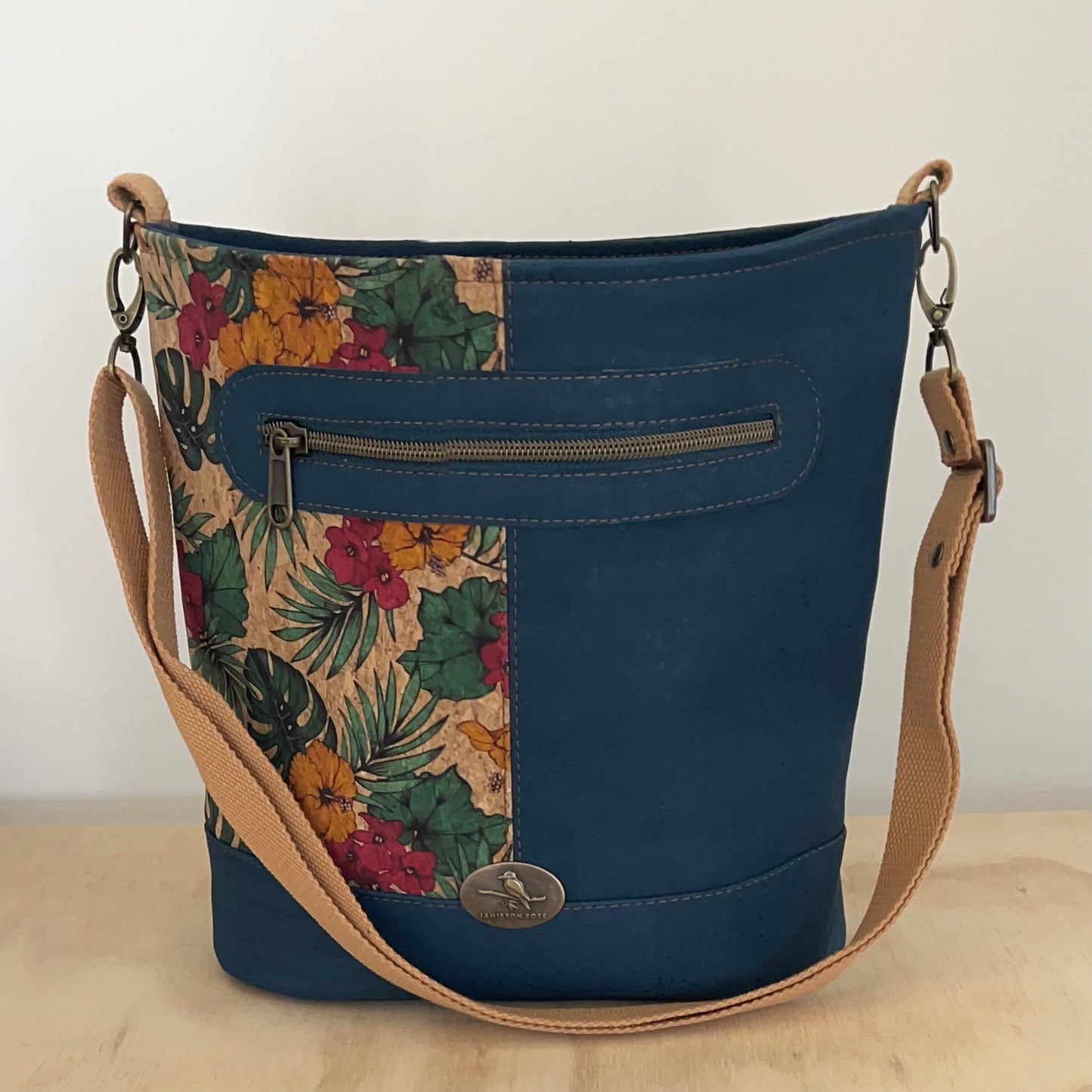 Eureka Bucket Bag - Hibiscus & Teal Cork