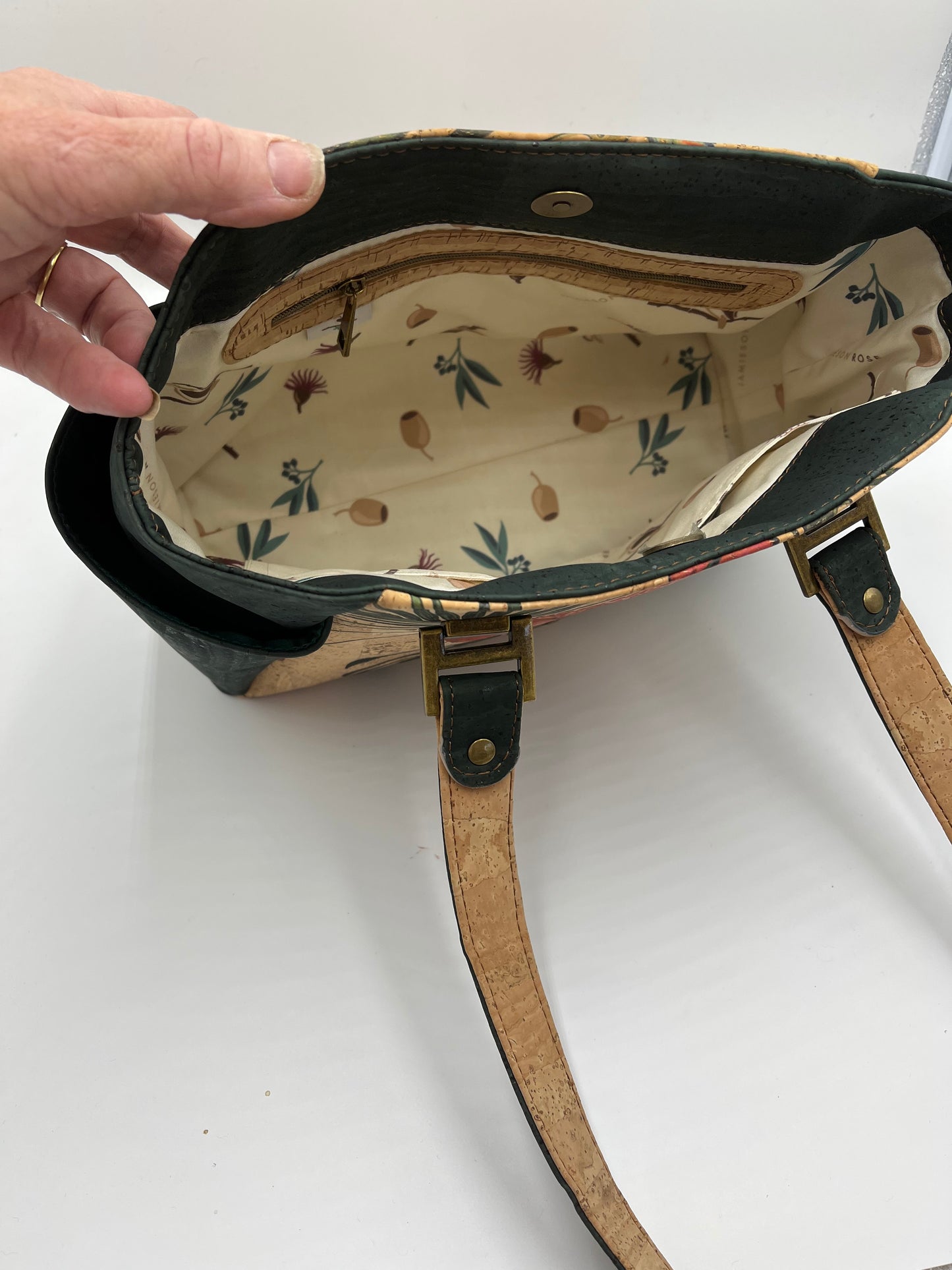 Mary-Ellen Handbag - Parrots Cork with Wine Contrast