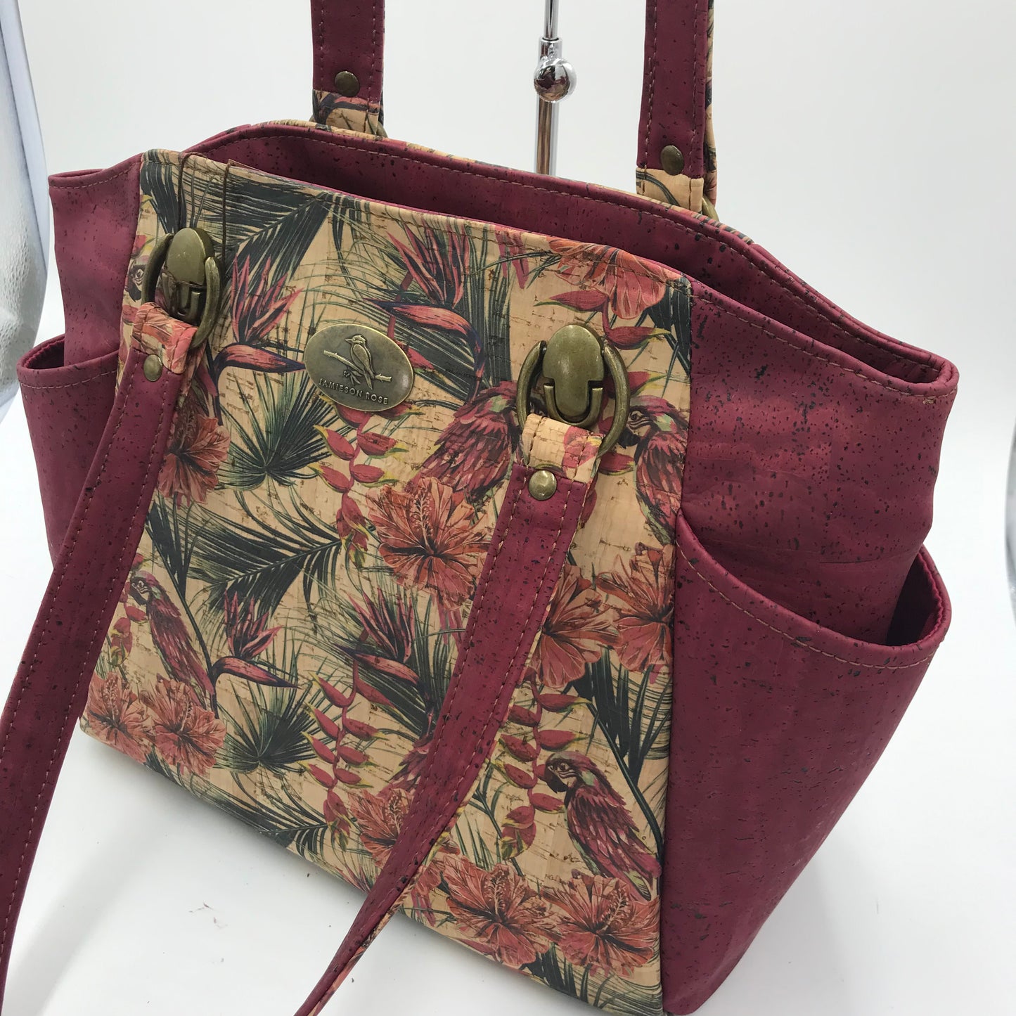 Mary-Ellen Handbag - Parrots Cork with Wine Contrast